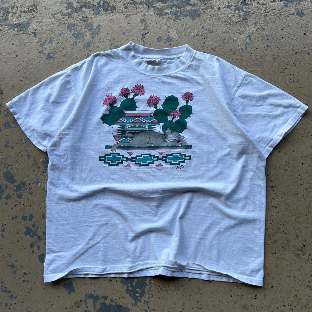 Vintage Power-T Cat Cactus T Shirt White XL Southwestern Graphic Desert USA Made - Picture 2 of 5